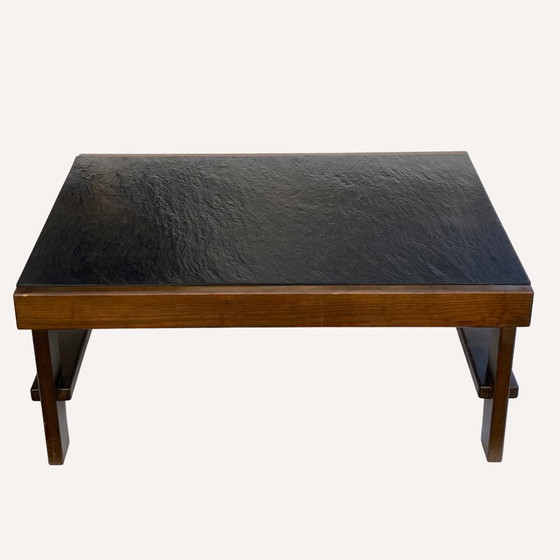 Image 1 of 1X Table basse moderniste brutale en pierre naturelle noire et grise Par Carl Straub, Allemagne, 1979