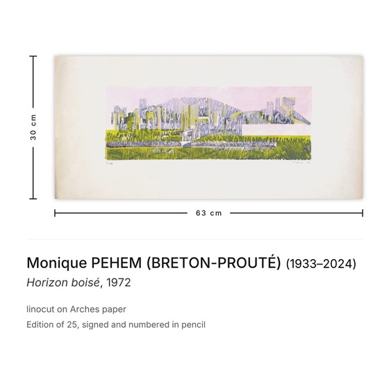 Monique Pehem (Breton-Prouté) Linograbado firmado Horizon Boisé 1972 – Litografías y grabados, Paper (photo 3 of 5)