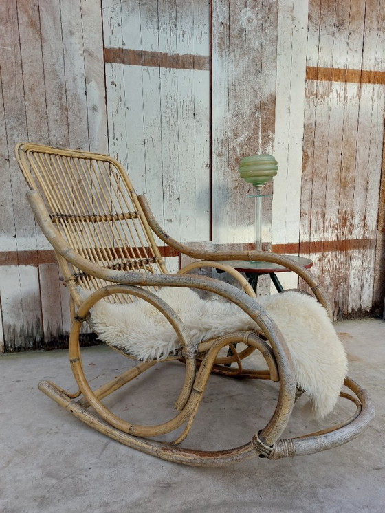 Image 1 of Originele Rohe Noordwolde rotan schommelstoel – jaren 50/60