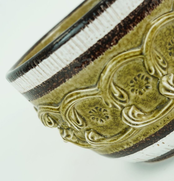 Image 1 of italiano mediados de siglo PLANT POT nuovo rinascimento decoración en relieve blanco marrón bitossi era