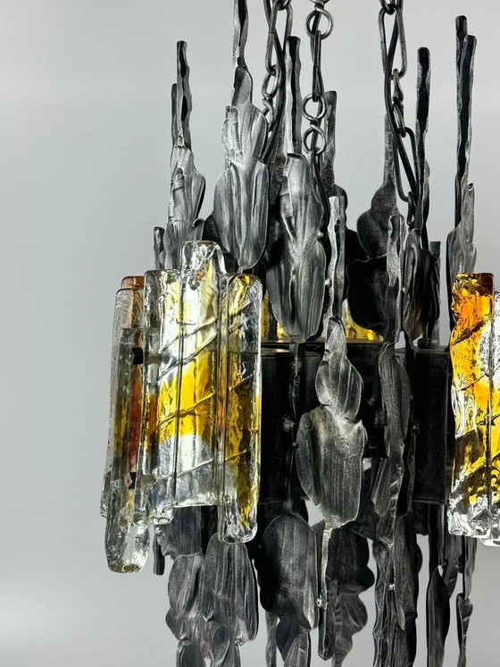 Image 1 of 60s 70s Brutalistische kroonluchter plafondlamp Tom Ahlström & Hans Ehrlich