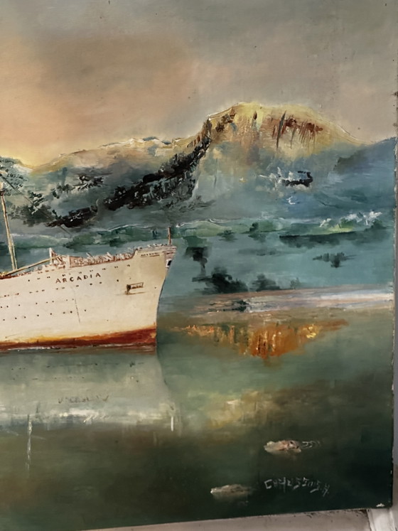 Oil on canvas by Calais painter Alain Chaussois (1950-2018), Arcadia ocean liner – Paintings & Drawings (photo 11 of 15)