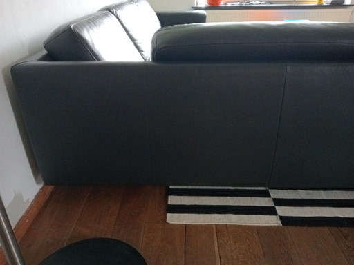 Large Leather Corner Sofa D.Gray/Black