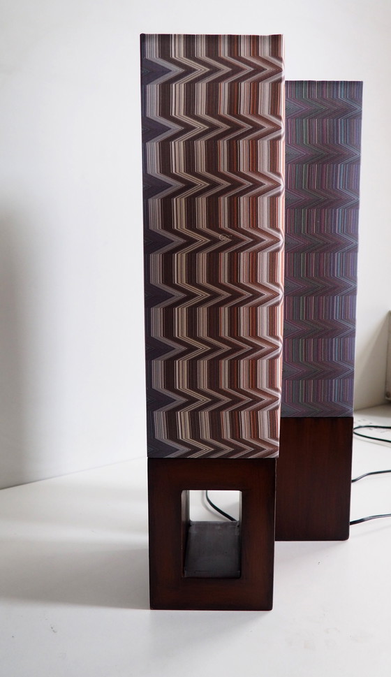 Image 1 of Vintage Wood Table Lamp/ Shadow Missoni Fabric