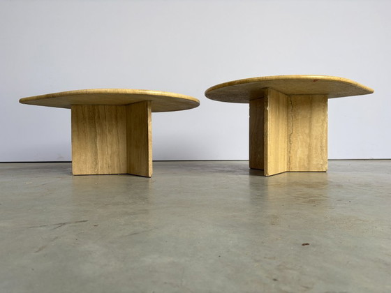 Pair of vintage travertine coffee tables or side tables, 1970s, Beige (photo 9 of 12)