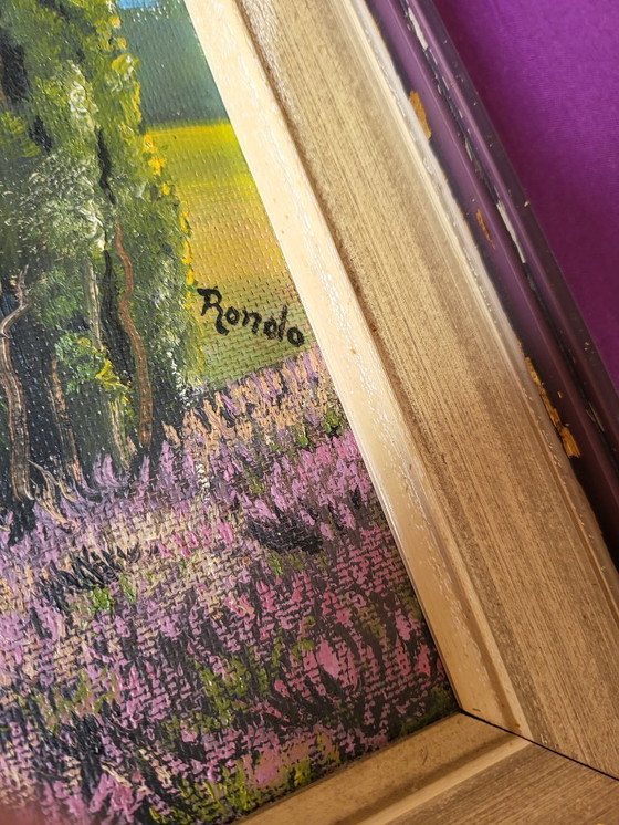 Image 1 of Olieverfschilderij van een heidelandschap uit de jaren 1930/1940.