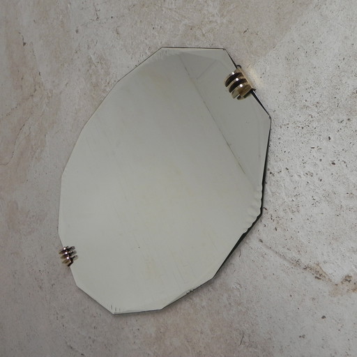 Art Deco Mirror With Polished Glass And Brass Details, 1930s