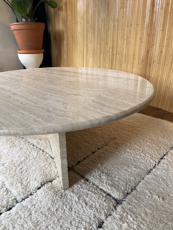 Image 1 of Vintage Xl Round Travertine Coffee Table