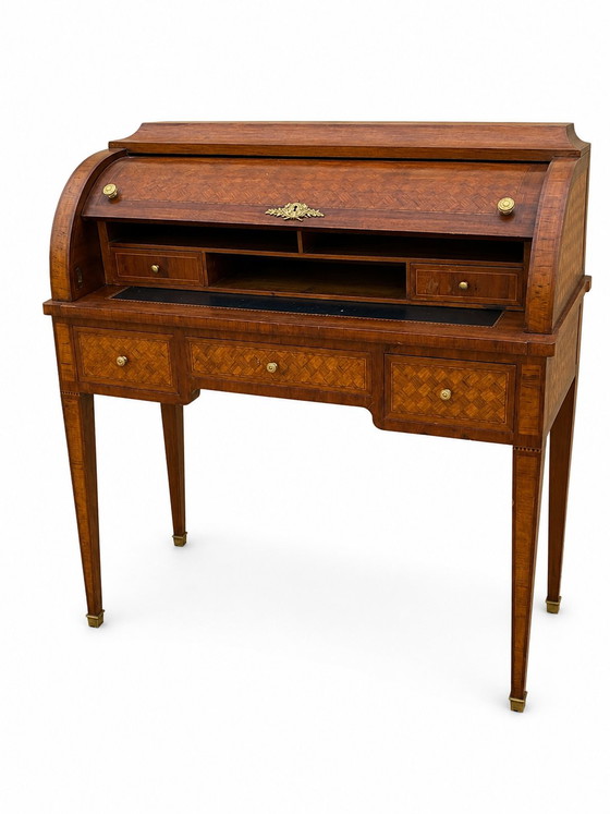 Bureau Secrétaire à Cylindre Louis XVI Marqueterie en Croisillons – Bureaux, Wood (photo 7 of 10)