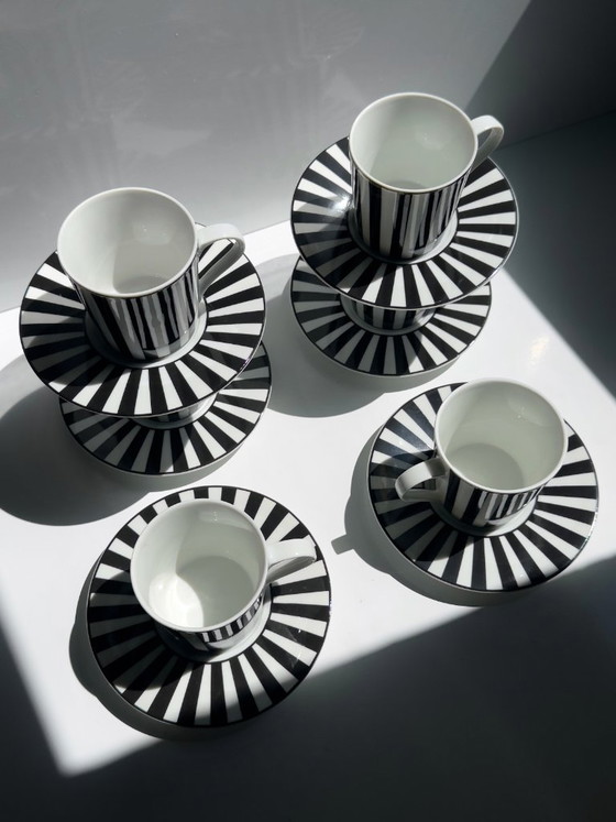 6 Tazzine da Caffè Vintage Mique „Chopin“ con Piattini, SPAL Portugal, Bianco-Nero, Anni '80/'90 – Stoviglie (photo 3 of 6)