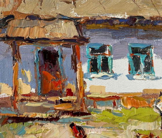 Image 1 of Original Oil Painting Summer Village Landscape Yard in August
