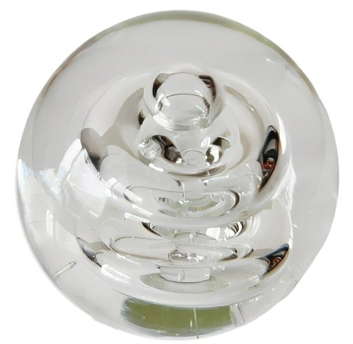 Vintage spherical paperweight crystal swirl transparent 7 cm