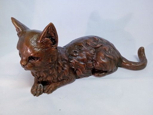 Sculptuur van een kat, brons