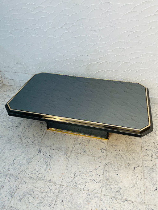Tweekleurige salontafel van messing en zwart spiegelglas van Fedam