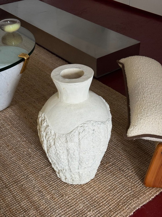 Image 1 of Large vintage earthenware vase with a travertine look