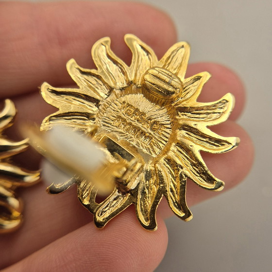 Image 1 of Gianni Versace Vintage Gouden Clip-On Oorbellen met Zonnegezicht