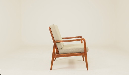 Vintage armchair olive corduroy wooden frame mid century modern design 1970