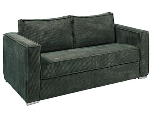 Ongebruikte Express-driezitsslaapbank van spargroen ribfluweel – slaapbanken, Metal, Textile