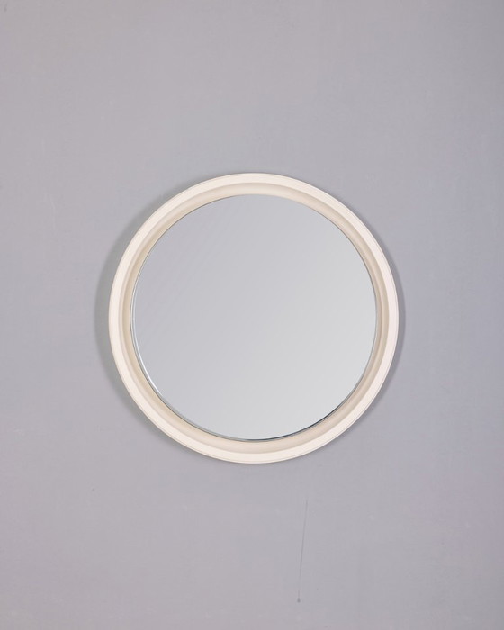 Image 1 of 1970s Vintage Round Wall Mirror in White Wood, Italian Design