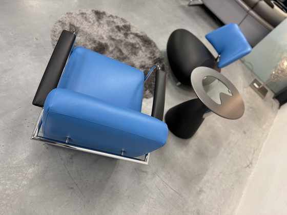 Image 1 of Leolux Scylla fauteuil Blauw zwart leer