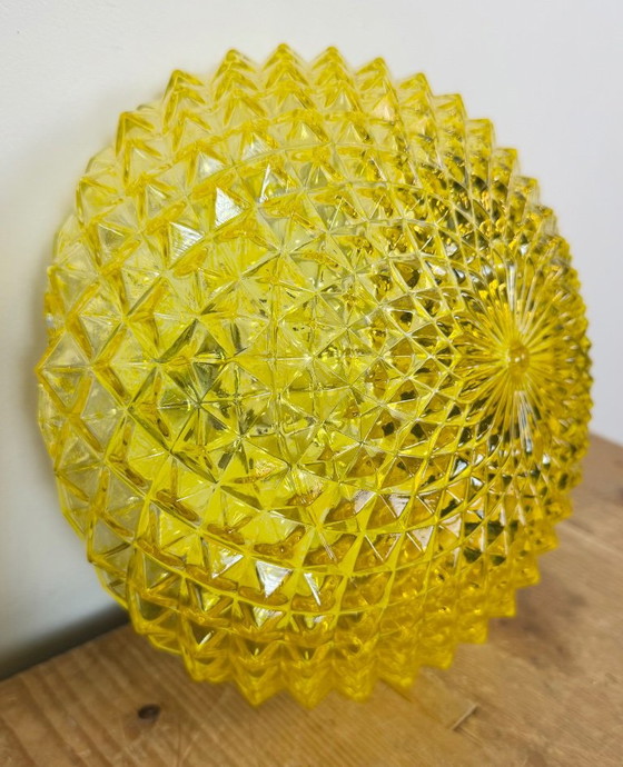 Vintage Glass Wall or Ceiling Light, 1970s, Metal, Yellow (photo 7 of 14)