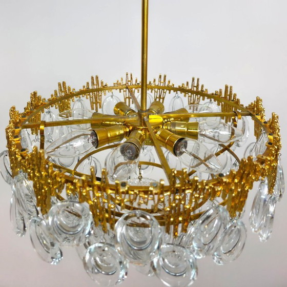 Image 1 of Lampadario Palwa in stile brutalista anni '60 dal tocco caldo. Ottone con vetro di cristallo.