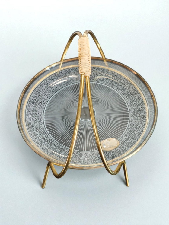 Image 1 of Mid Century Messing Glas Etagere 1950s – Messing Glazen Schaal Vintage