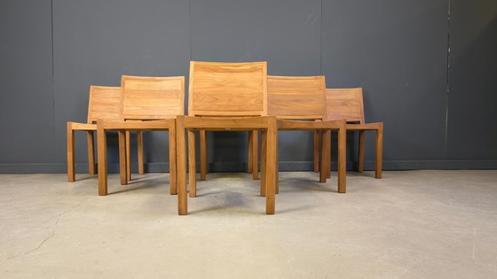 Image 1 of Vintage teakhouten eetkamerstoelen, set van 6 - jaren 80