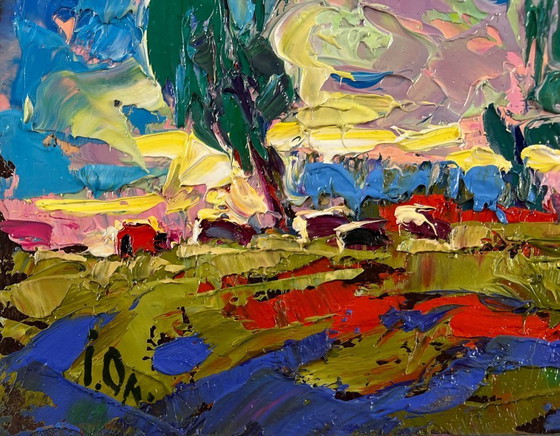 Image 1 of Original Oil Painting Evening Summer Landscape The whisper of the breeze in the fields