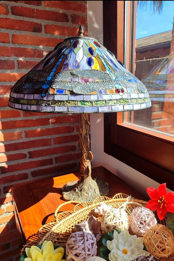 Tiffany Table Lamp – Dragonfly Model – Bronze Base – Crystal (photo 11 of 12)