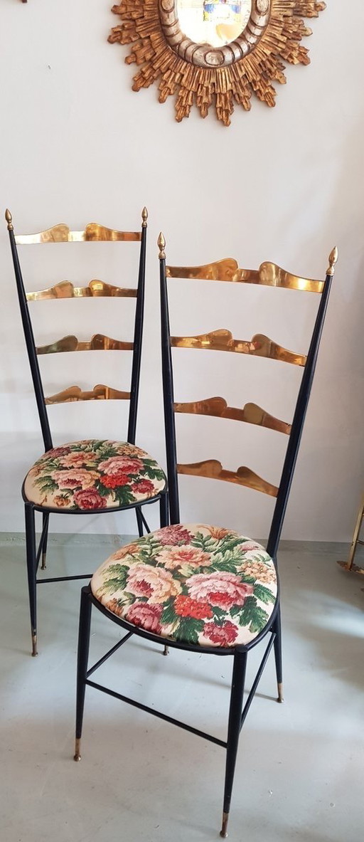 2X chaises d'appoint italiennes en laiton et fer