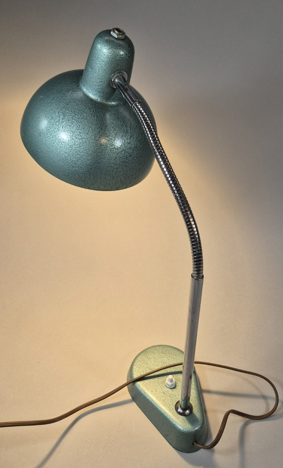 Bureau tafellamp met flexibele arm, groen, Aluminor, Tafellampen, Metaal, Chroom, Vintage (foto 6 van 10)