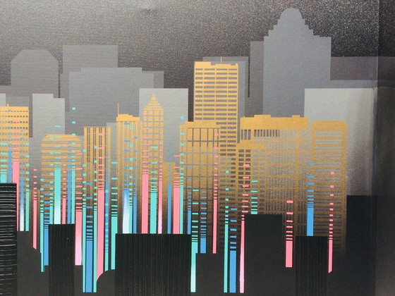 Image 1 of Large painting: Skyscrappers by FRANCO (USA) 80s (152x102)