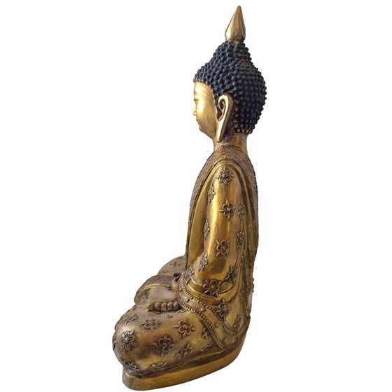 Statue de Bouddha en bronze sino-tibétaine exclusive – Dhyana Mudra – Richement décorée en haut-relief (photo 3 of 10)