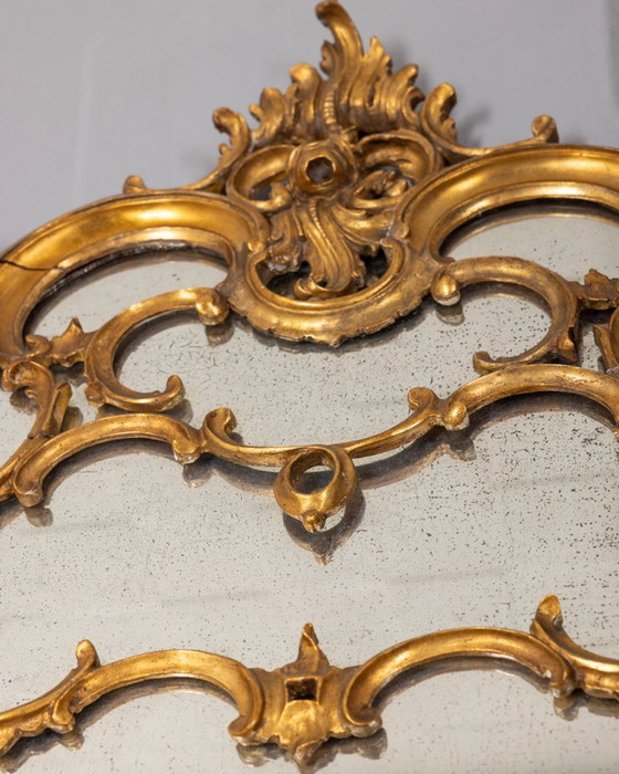 Antique classic style console table in wood decorated with mirror from the late 19th century, Gold (photo 12 of 21)