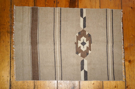 vintage turkish kilim rug * usak region turkey * woven wool * brown beige camel white* geometric design * textile carpet earthy 