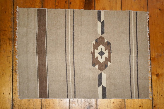 Image 1 of vintage turkish kilim rug * usak region turkey * woven wool * brown beige camel white* geometric design * textile carpet earthy 