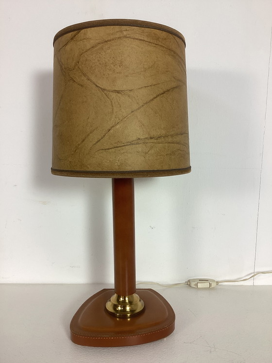 Image 1 of Fifties Vintage Leather in the Style of Jacques Adnet Lamp
