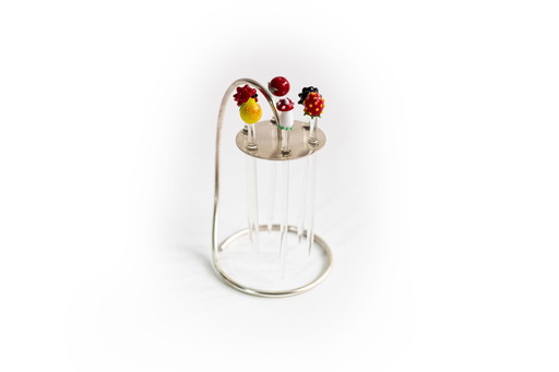 Brochettes Cocktail Vintage en verre Fruits de WMF, années 1950, set de 6 pièces