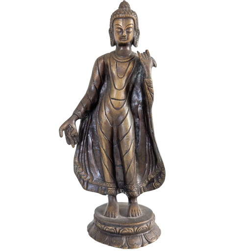 Il Maestro della Compassione – Grande Statua in Bronzo del Buddha in Piedi – Nepal – 27,5 cm