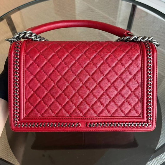 Image 1 of Chanel Calfskin Boy Handle New Medium 28CM Quilted Leboy Palladium Silver Hardware Series 23