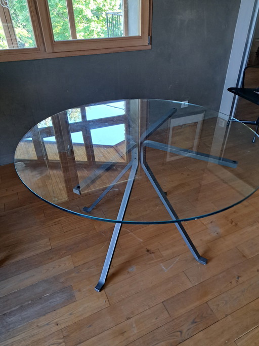 Ronde tafel van glas en ijzer, Cugino van Mari Enzo voor Driade