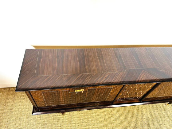 Image 1 of Lang Art Deco dressoir van Macassar ebbenhout, 1950