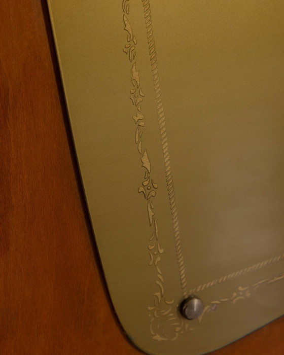 Image 1 of Appendiabiti da parete vintage anni 50 in legno e vetro decorato design Italiano