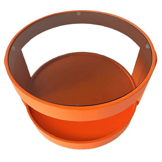 Image 1 of Vintage mid-century space age orange mobile side table on wheels 1960s