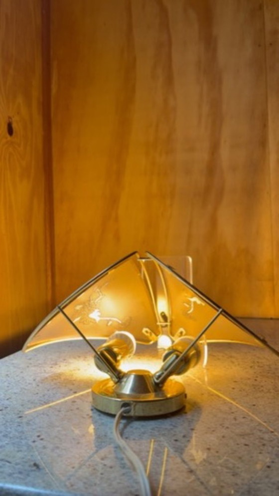 Wall Sconce, Art Deco Etched Panel Design, Brass Mount – Wall lights, Glass (photo 11 of 15)