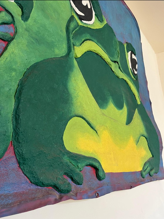 Image 1 of Grande œuvre d'art textile sculpturale « Deux grenouilles » – Oficina de Agosto, Brésil