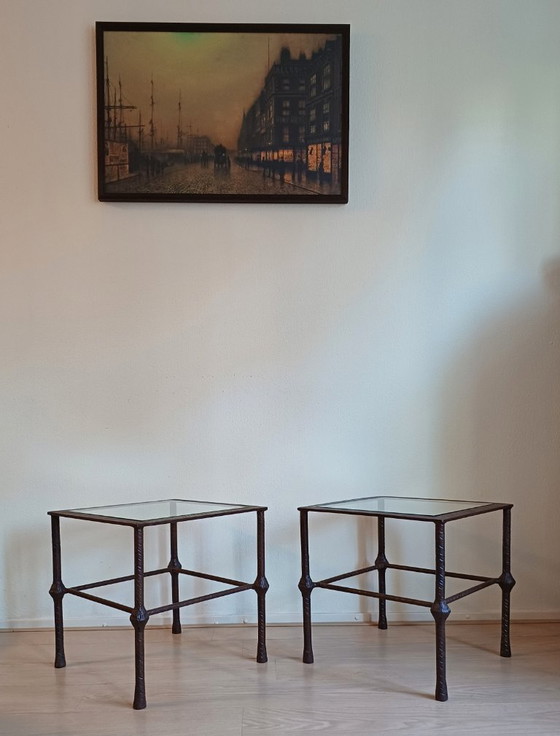 Image 1 of 2 side tables Vintage Brutalist wrought iron