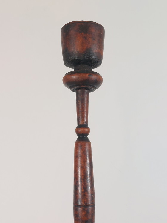 Image 1 of Candeliere antico in stile naif tornito, patina, arte popolare, scandinavo