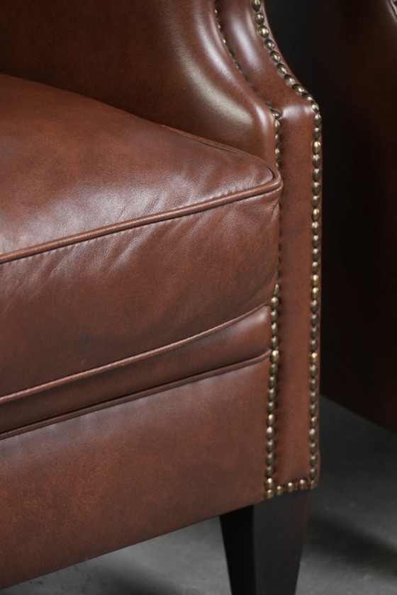 Image 1 of 4 poltrone club in pelle bovina in stile inglese color cognac scuro